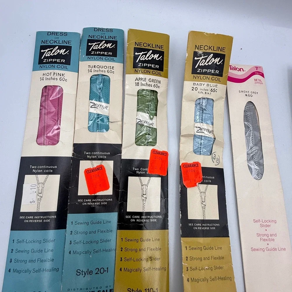 Vintage Talon Zipper Lot 8pc Assorted Colors Sizes Nylon Metal Made in USA NOS